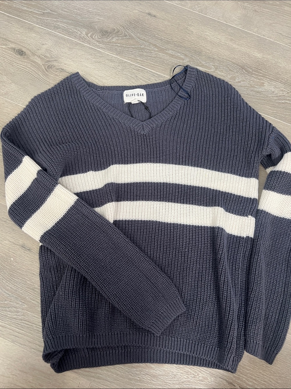 NWOTOlive & Oak Navy and White Striped V-Neck Sweater